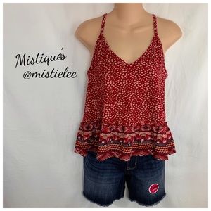 PATRONS OF PEACE Tribal Feel Peplum Hem 100%Cotton Summer Tank Top